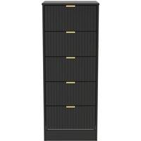 Ready Assembled 2 U Denver 5 Drawer Tall Bedside (Ready Assembled) in True Black