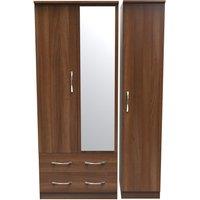 Ready Assembled 2 U Hampshire Triple 2 Drawer Mirrored Wardrobe (Ready Assembled) in Walnut