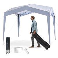 Costway 302 x 302 cm Pop up Canopy Tent with Portable Wheeled Bag & 8 Stakes in White