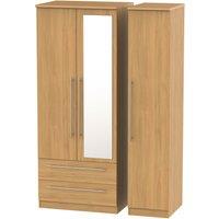 Ready Assembled 2 U Carlton Triple 2 Drawer Mirrored Wardrobe (Ready Assembled) in Natural