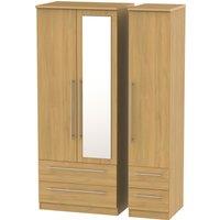 Ready Assembled 2 U Carlton Triple 2 Drawer Mirror + Drawer Wardrobe (Ready Assembled) in Natural