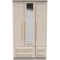 Ready Assembled 2 U Helmsley Tall Triple 2 Drawer Mirror + Drawer Wardrobe (Ready Assembled) in Taupe