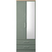 Ready Assembled 2 U Norfolk Tall 2 Door 2drw Mirrored Wardrobe (Ready Assembled) in Pale Green