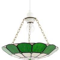 Happy Homewares Dark Emerald Green & Opal White Tiffany Glass Pendant Lighting Shade