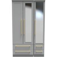 Ready Assembled 2 U Helmsley Tall Triple 2 Drawer Mirror + Drawer Wardrobe (Ready Assembled) in Dark Grey