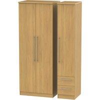 Ready Assembled 2 U Carlton Tall Triple Plain + Drawer Wardrobe (Ready Assembled) in Natural