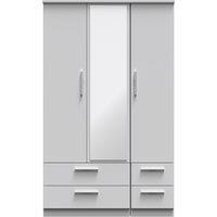 Ready Assembled 2 U Windsor Triple 2 Drawer Mirror + Drawer Wardrobe (Ready Assembled) in Mid Grey