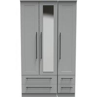Ready Assembled 2 U Howard Tall Triple 2 Drawer Mirror + Drawer Wardrobe (Ready Assembled) in Dark Grey