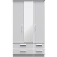 Ready Assembled 2 U Windsor Tall Triple 2 Drawer Mirror + Drawer Wardrobe (Ready Assembled) in Mid Grey
