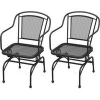 Costway Patio Rocking Chairs Set of 2 Cozy Rockers w/Metal Mesh Backrest in Black