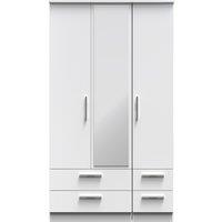 Ready Assembled 2 U Windsor Tall Triple 2 Drawer Mirror + Drawer Wardrobe (Ready Assembled) in White