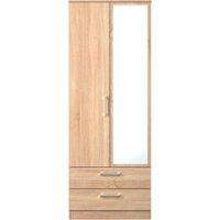 Ready Assembled 2 U Cornwall Tall 2 Door 2drw Mirrored Wardrobe (Ready Assembled) in Light Oak