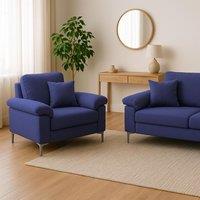 KOSY KOALA Modern Blue Sofa 2 1 Seater Set Fabric with Chrome Feet - Comfortable Couch with Cushion for Living Room, Bedroom or Office