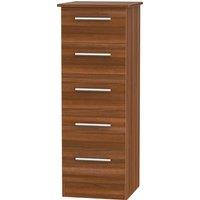 Ready Assembled 2 U Trent 5 Drawer Tall Bedside (Ready Assembled) in Walnut