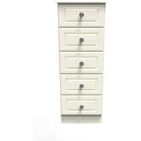 Ready Assembled 2 U Stirling 5 Drawer Tall Bedside (Ready Assembled) in Cream
