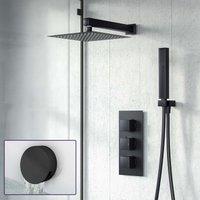 Nes Home Temel 3 Dial Square Thermostatic Shower Mixer Valve, Handheld & Waste in Black