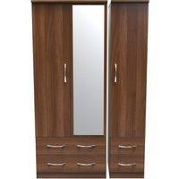 Ready Assembled 2 U Hampshire Triple 2 Drawer Mirror + Drawer Wardrobe (Ready Assembled) in Walnut