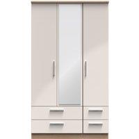 Ready Assembled 2 U Windsor Tall Triple 2 Drawer Mirror + Drawer Wardrobe (Ready Assembled) in Beige