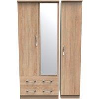 Ready Assembled 2 U Hampshire Triple 2 Drawer Mirrored Wardrobe (Ready Assembled) in Light Oak