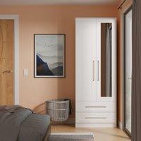 Ready Assembled 2 U Ripon Tall 2 Door 2drw Mirrored Wardrobe (Ready Assembled) in White