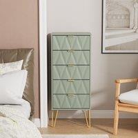 Ready Assembled 2 U Dallas 5 Drawer Tall Bedside (Ready Assembled) in Pale Green