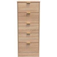 Ready Assembled 2 U Denver 5 Drawer Tall Bedside (Ready Assembled) in Light Oak