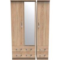 Ready Assembled 2 U Hampshire Triple 2 Drawer Mirror + Drawer Wardrobe (Ready Assembled) in Light Oak