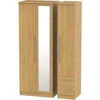 Ready Assembled 2 U Carlton Tall Triple Mirror + Drawer Wardrobe (Ready Assembled) in Natural