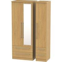 Ready Assembled 2 U Carlton Tall Triple 2 Drawer Mirror + Drawer Wardrobe (Ready Assembled) in Natural