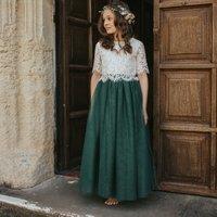 UK Flower Girl Boutique Girl's Felicity Couture Flower Girl Dress - Hunter Green in Dark Green | Size: 12-13 Years