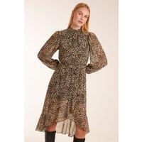 Blue Vanilla Women's High Neck Wrap Midi Dress in Khaki | Size: 10