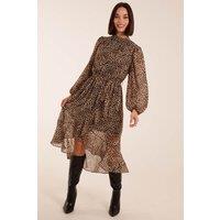 Blue Vanilla Women's High Neck Wrap Midi Dress in Tan | Size: 8