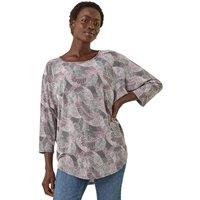 Roman Women's Leaf Puff Print Stretch Top in Grey | Size: 20