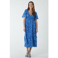 Blue Vanilla Women's Shirred Bust Midi Dress With Angel Sleeves in Blue | Size: 8
