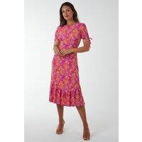 Blue Vanilla Women's Crew Neck Midi Dress With Scrunchie Back Detail in Pink | Size: 8
