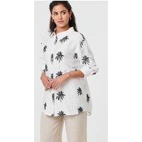 Izabel London Women's Tropical Print Relaxed Long Sleeve Shirt in White | Size: 8