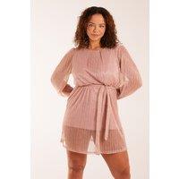Blue Vanilla Women's Metallic Plisse Belted Dress in Pink