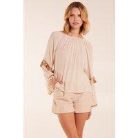 Blue Vanilla Women's Tassel Wide Sleeve Blouse in Stone | Size: S/M