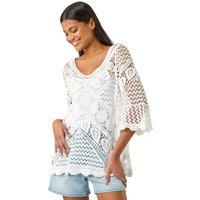 Roman Women's Crochet Lace V-Neck Open Knit in Ivory | Size: 20