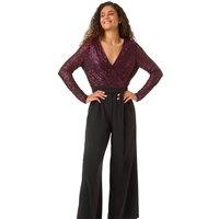 Sequin Wrap Wide Leg Stretch Jumpsuit