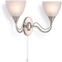 Netlighting Santana Switched 2 Light Indoor Wall Light Satin Steel Opal Glass E14 in Grey