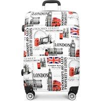 House of Leather Four Wheel Suitcase Hard Shell Lightweight Luggage London Print Large