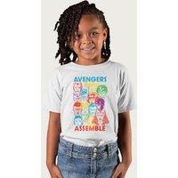 Marvel Avengers Character Head Outlines Assemble T-Shirt in White | Size: 9-11 Years