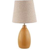 Happy Homewares Mustard Etched Lined Ceramic Gloss Table Lamp with Linen Fabric Shade