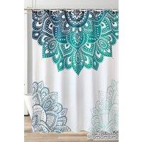 Neel Blue Mandala Flower Bathroom Shower Curtain, Polyester Fabric Water Resistant in Green | Size: 180 cm width x 200 cm drop