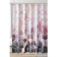 Neel Blue Geometric Bathroom Shower Curtain with 12 Hooks, Mould & Mildew Resistant in Pink | Size: 180 cm width x 200 cm drop