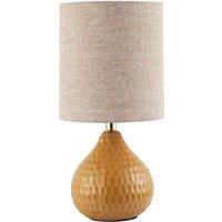 Happy Homewares Mustard Ceramic Gloss Table Lamp with Natural Oatmeal Linen Shade