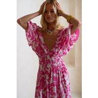 Oversized Floral V-Neck Boho Style Smocked Mini Dress