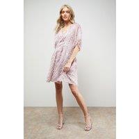 Oasis Women's Fringed V Neck Batwing Mini Dress in Light Pink | Size: 14