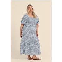FASHION-SZN Women's Curve Seersucker Checked Tie Back Midaxi Dress in Blue | Size: 20